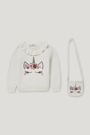 Jumpers C&A Unicorn Set And Bag 2 Piece Dievcenske Biele | 5207DAKSV
