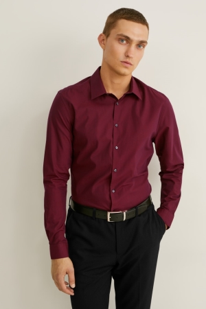 Kosele C&A Business Slim Fit Kent Collar Easy-iron Panske Bordove | 1385XJMSE