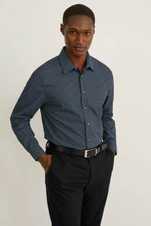 Kosele C&A Business Slim Fit Kent Collar Easy-iron Panske Tmavo Zelene Čierne | 1765JFXRA