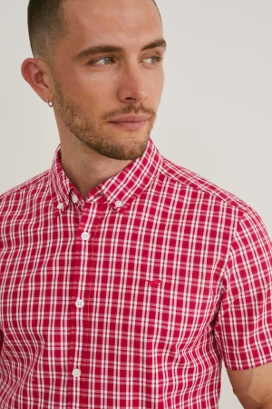Kosele C&A Mustang Slim Fit Button-down Collar Check Panske Biele Červené | 9205UYZCI