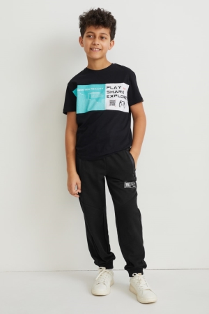 Nohavice C&A Joggers Augmented Reality Motif Chlapcenske Čierne | 0523WHFLY
