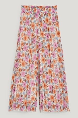 Nohavice C&A Plisované Floral Dievcenske Ruzove | 3761QUWPC