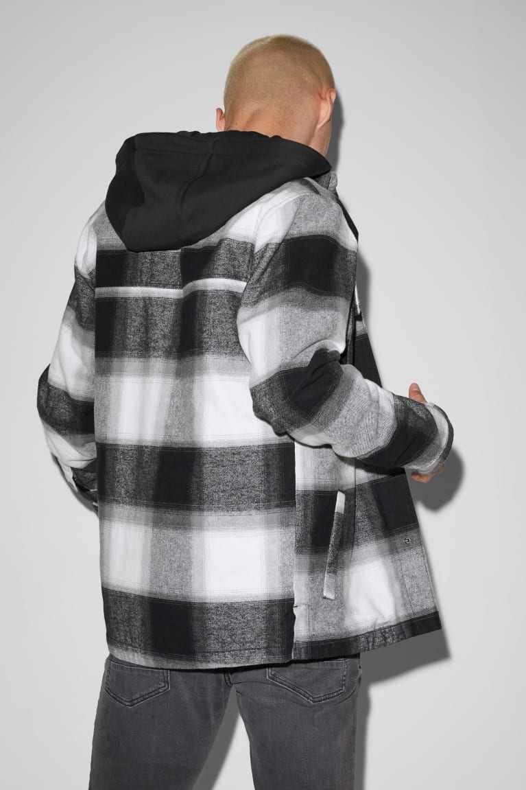 Bundy C&A Clockhouse With Hood 2-in-1 Look Check Panske Čierne Biele | 9463JURXP