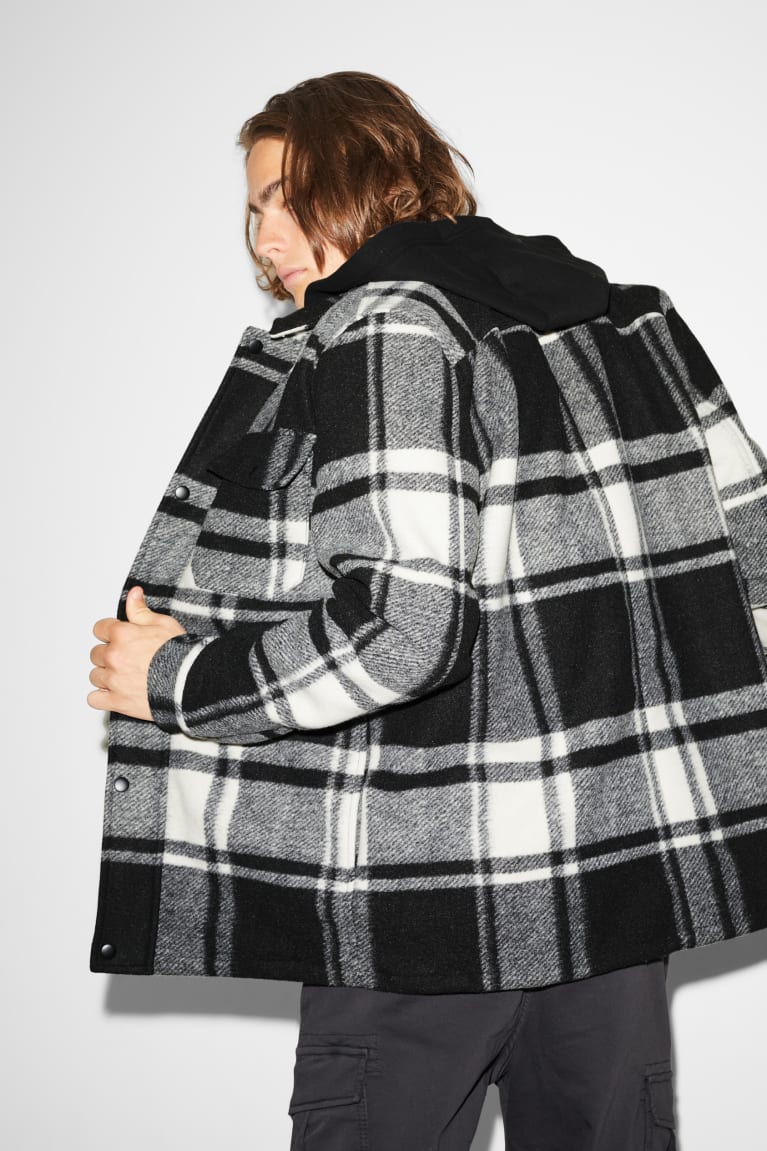 Bundy C&A Clockhouse With Hood Check Panske Čierne Biele | 0936ILAXV