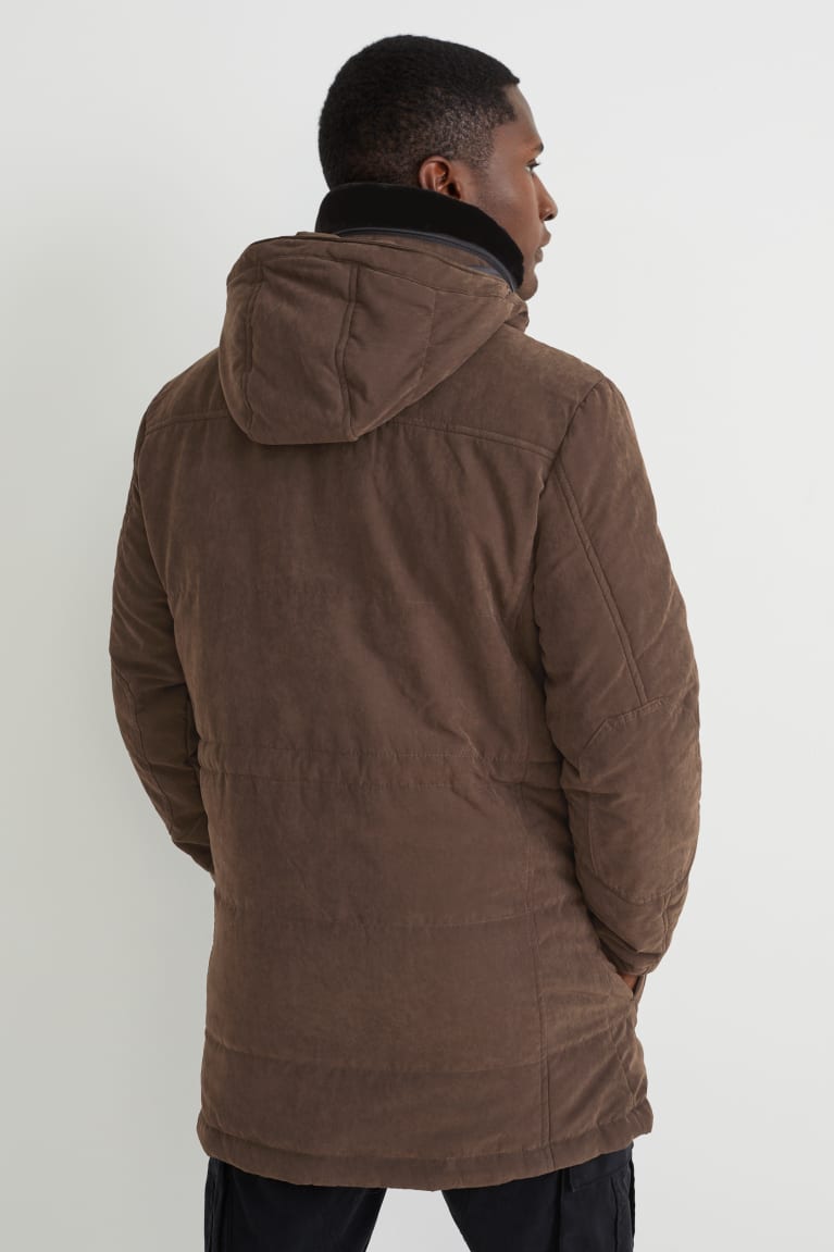 Bundy C&A Parka With Hood And Faux Fur Collar Panske Tmavo Hnede | 4093FOEAZ