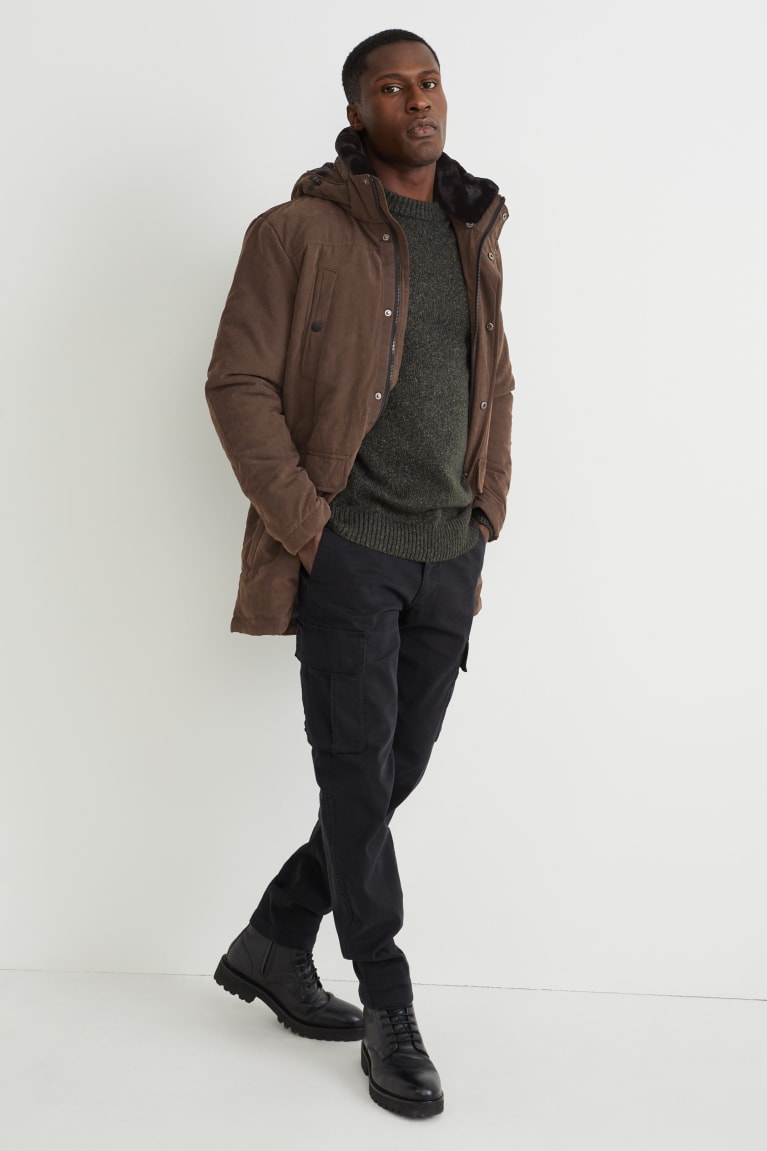 Bundy C&A Parka With Hood And Faux Fur Collar Panske Tmavo Hnede | 4093FOEAZ