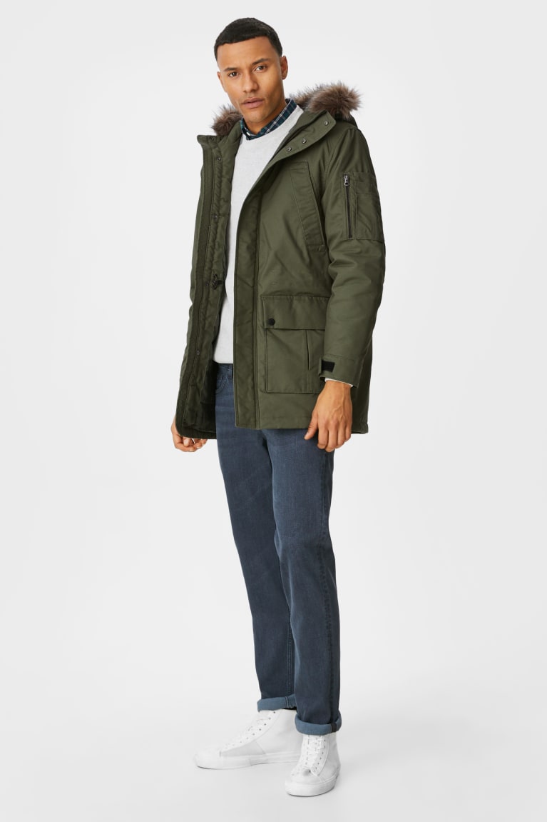 Bundy C&A Parka With Hood And Faux Fur Trim Recycled Panske Tmavo Zelene | 5873RTJMG