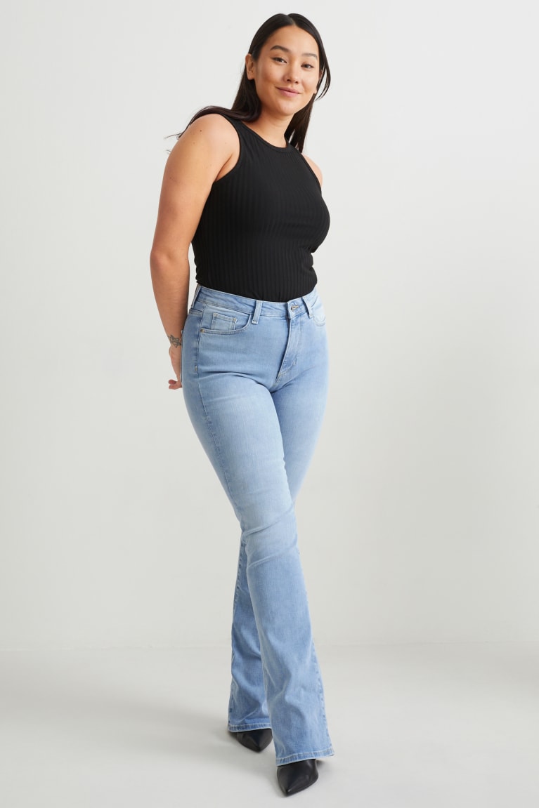 Džínsy C&A Curvy High Pásom Bootcut Lycra® Damske Modre Svetlo Modre | 3460SAZMQ