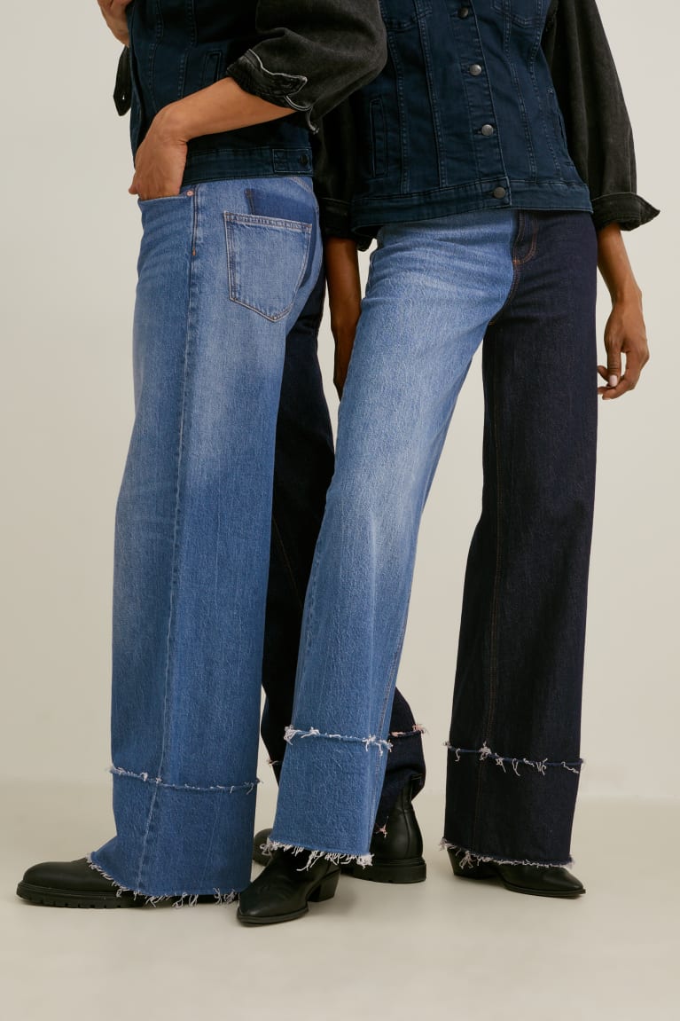 Džínsy C&A E.L.V. Denim Siroke Topanky Leg High Pásom Genderneutral Recycled Damske Modre | 6432ASHRV