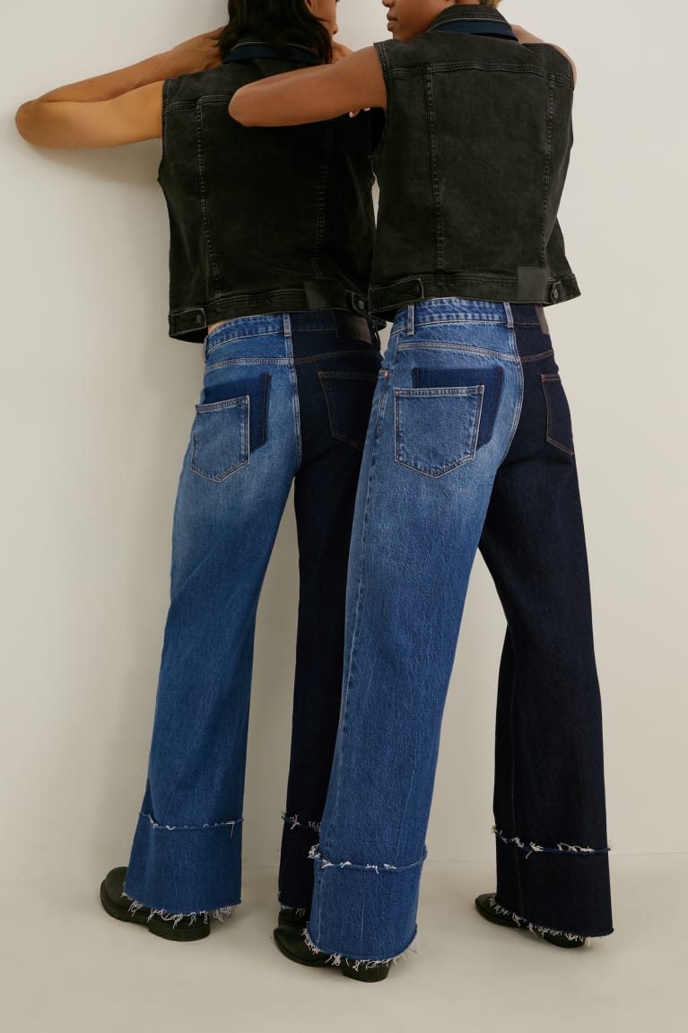 Džínsy C&A E.L.V. Denim Siroke Topanky Leg High Pásom Genderneutral Recycled Damske Modre Tmavo Modre | 7169HBRSE