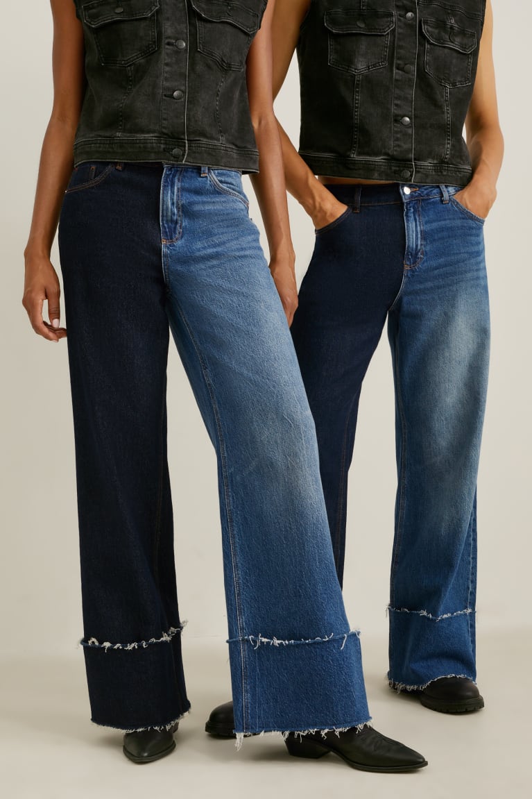 Džínsy C&A E.L.V. Denim Siroke Topanky Leg High Pásom Genderneutral Recycled Damske Modre Tmavo Modre | 7169HBRSE