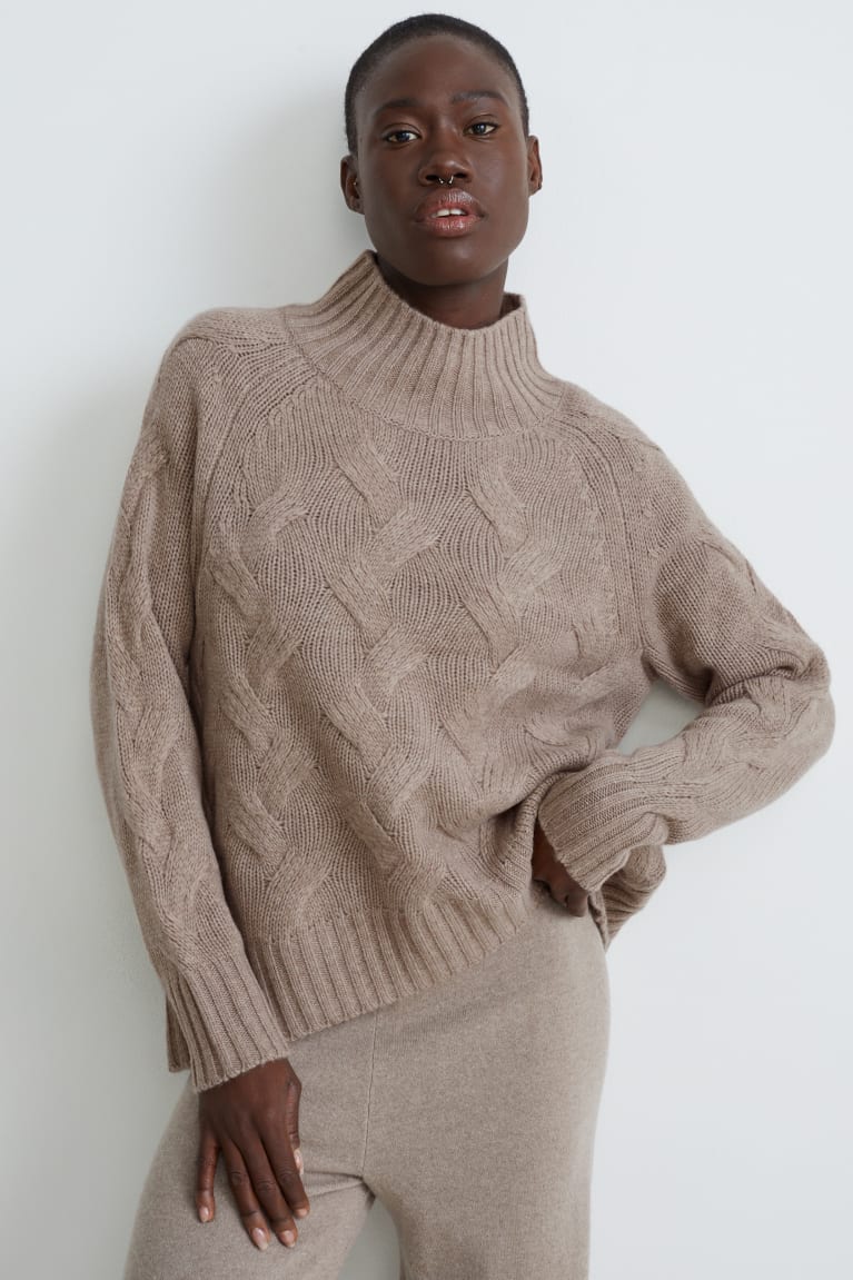 Jumpers C&A Cashmere Cable Knit Pattern Damske Siva Hnede | 6217XWIFG