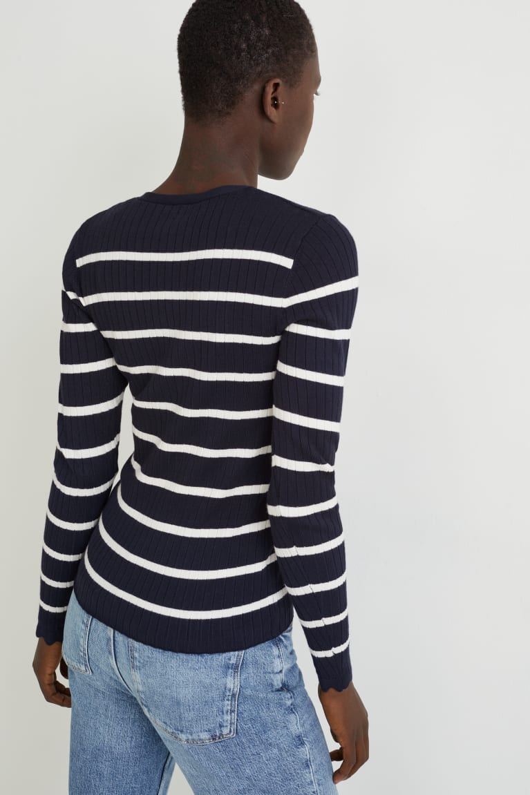 Jumpers C&A Lenzing™ Ecovero™ Pruhované Damske Tmavo Modre Biele | 9241PWMTE