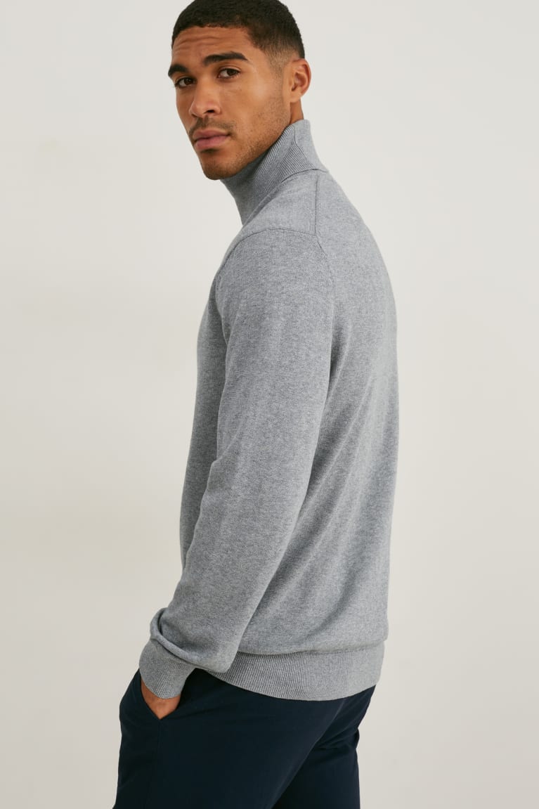 Jumpers C&A Polo Neck Organic Bavlnene Panske Siva | 7420FSIJG
