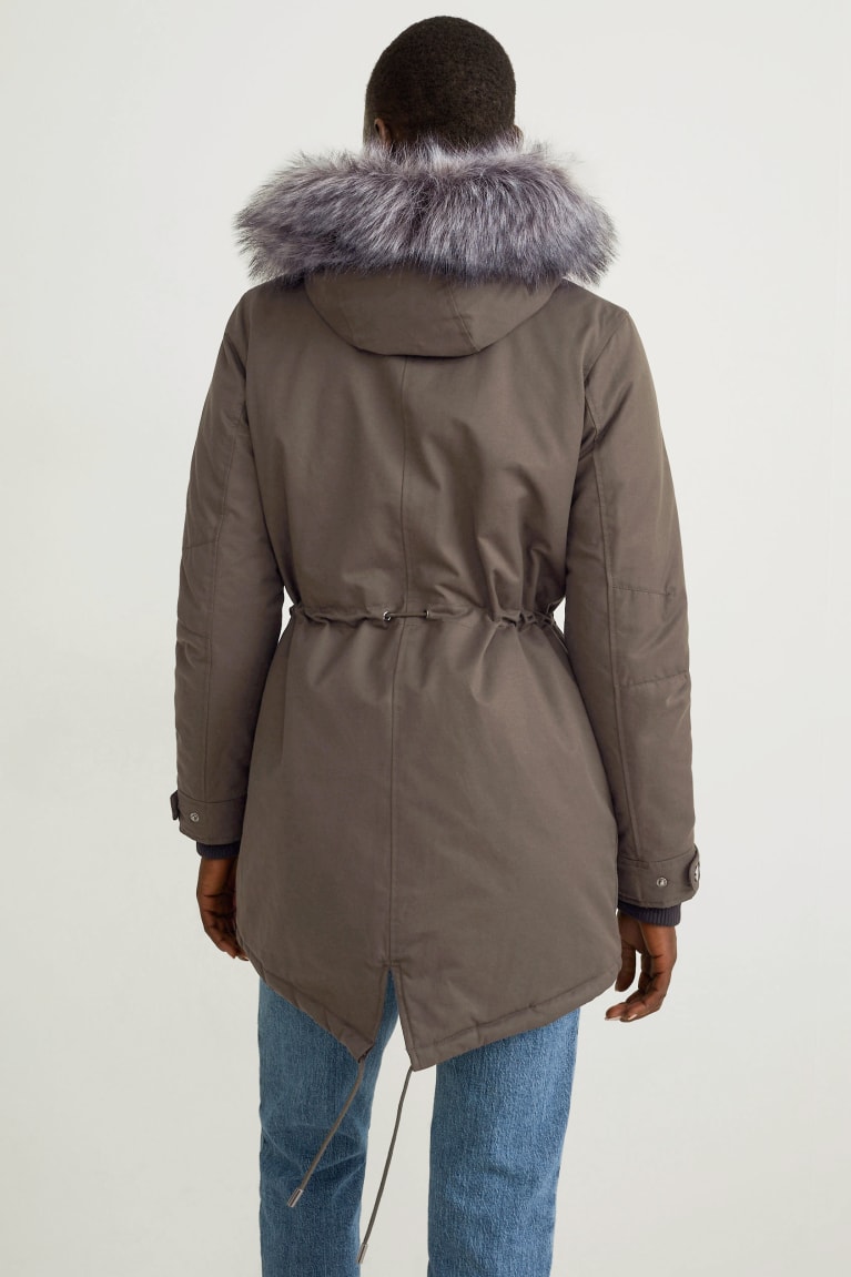 Kabáty C&A Parka With Hood And Faux Fur Trim Zimná Damske Tmavo Zelene | 3819WNAZI