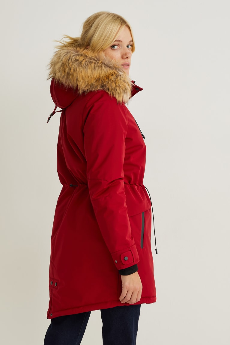 Kabáty C&A Parka With Hood And Faux Fur Trim Zimná Damske Červené | 4568HPEXG