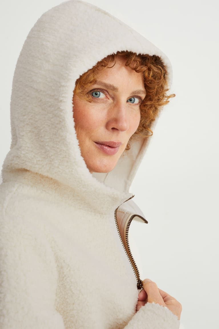 Kabáty C&A Teddy Fur With Hood Damske Biele | 8426JZCSR