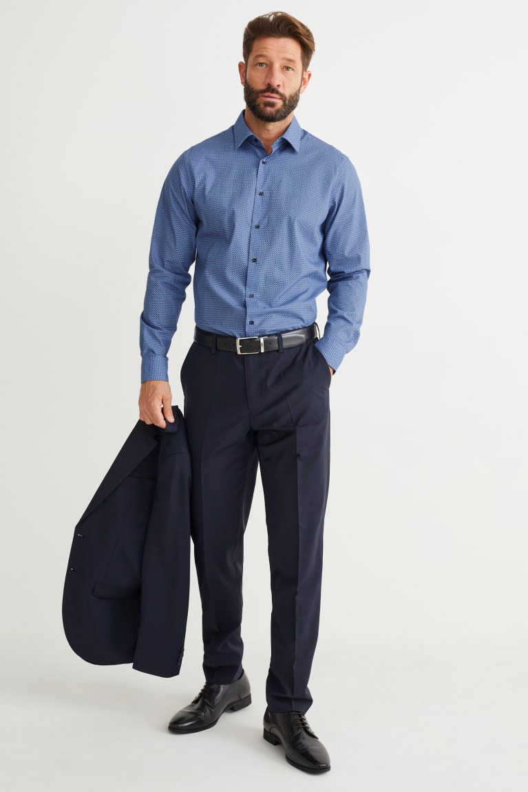 Kosele C&A Business Regular Fit Kent Collar Easy-iron Patterned Panske Tmavo Modre | 2087ZBKUC