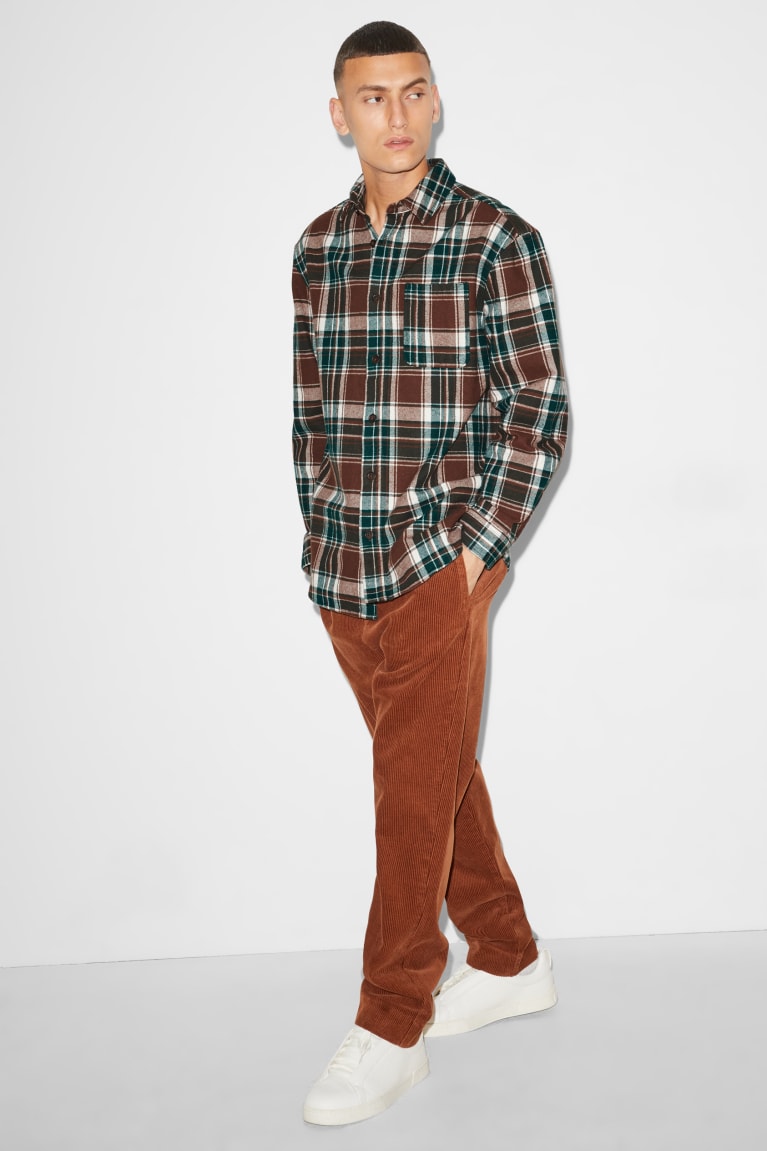 Kosele C&A Clockhouse Flannel Relaxed Fit Kent Collar Check Panske Hnede Tmavo Zelene | 5761ZPQDK