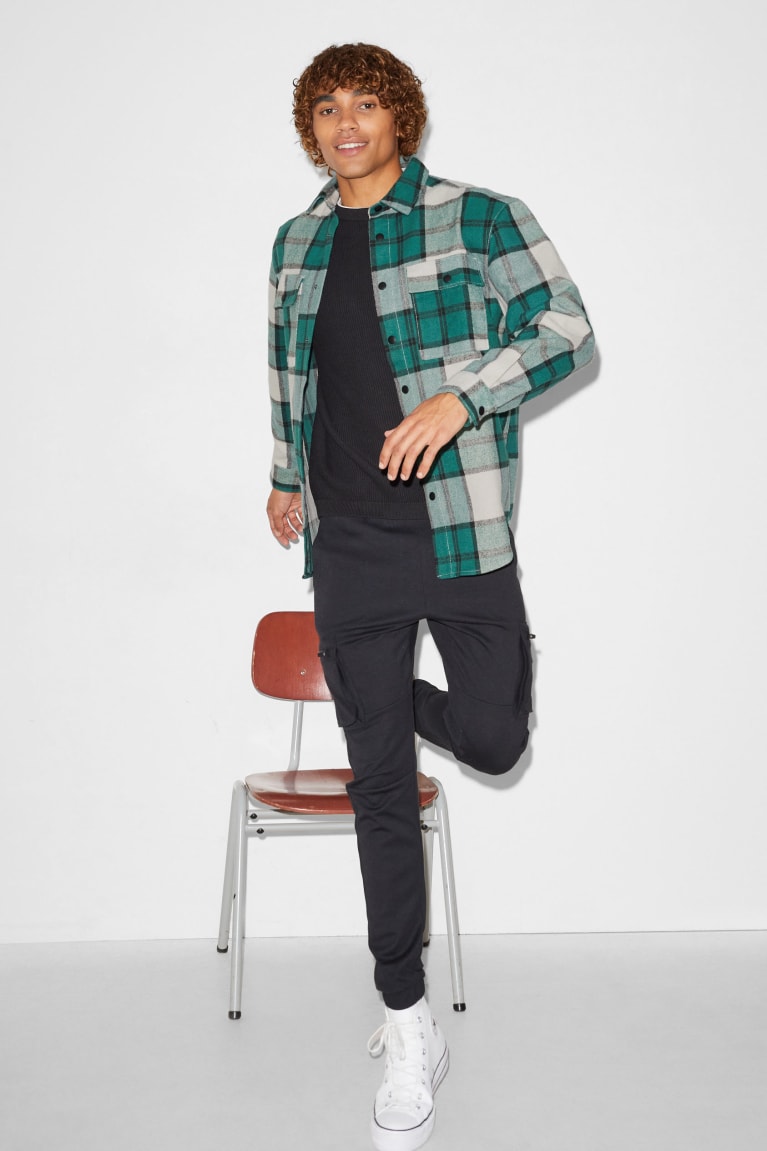 Kosele C&A Clockhouse Relaxed Fit Kent Collar Check Panske Tmavo Zelene Biele | 0426PZHKI