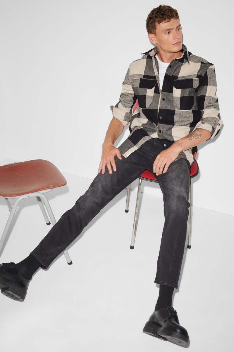Kosele C&A Clockhouse Relaxed Fit Kent Collar Check Panske Čierne Béžové | 4562VIHUW