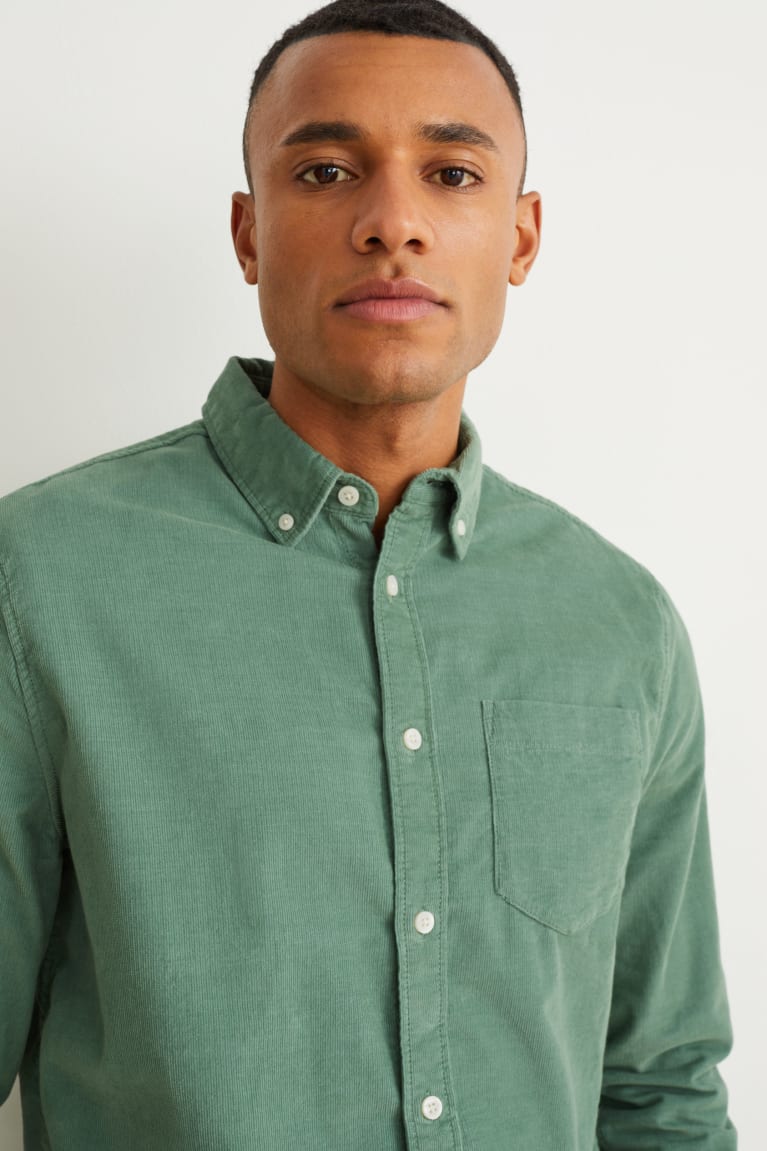 Kosele C&A Corduroy Regular Fit Button-down Collar Panske Zelene | 2184XDJUM