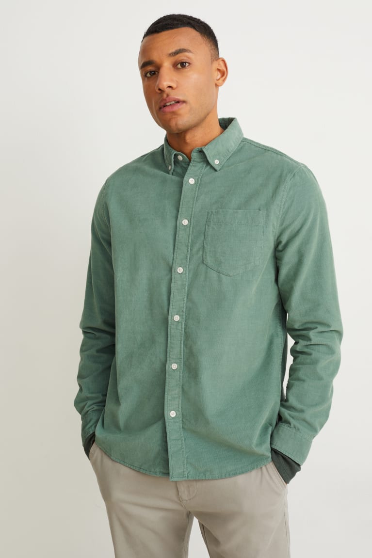 Kosele C&A Corduroy Regular Fit Button-down Collar Panske Zelene | 2184XDJUM