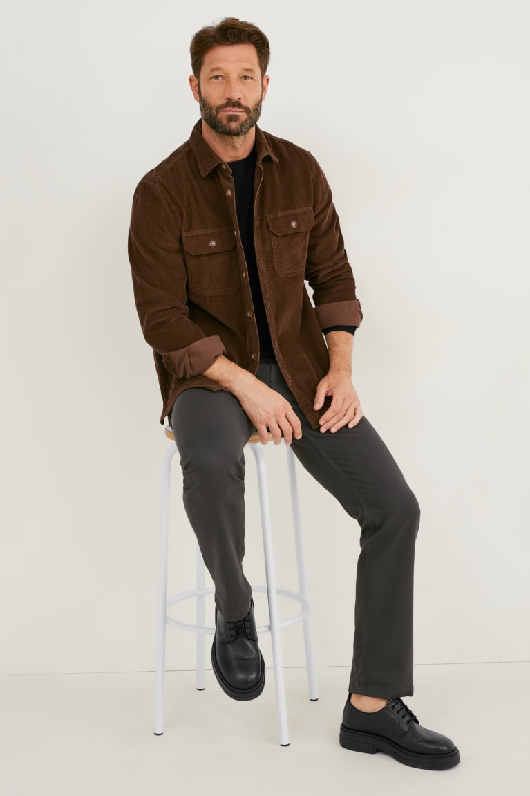 Kosele C&A Corduroy Regular Fit Klasické Collar Panske Tmavo Hnede | 1278TZLSF
