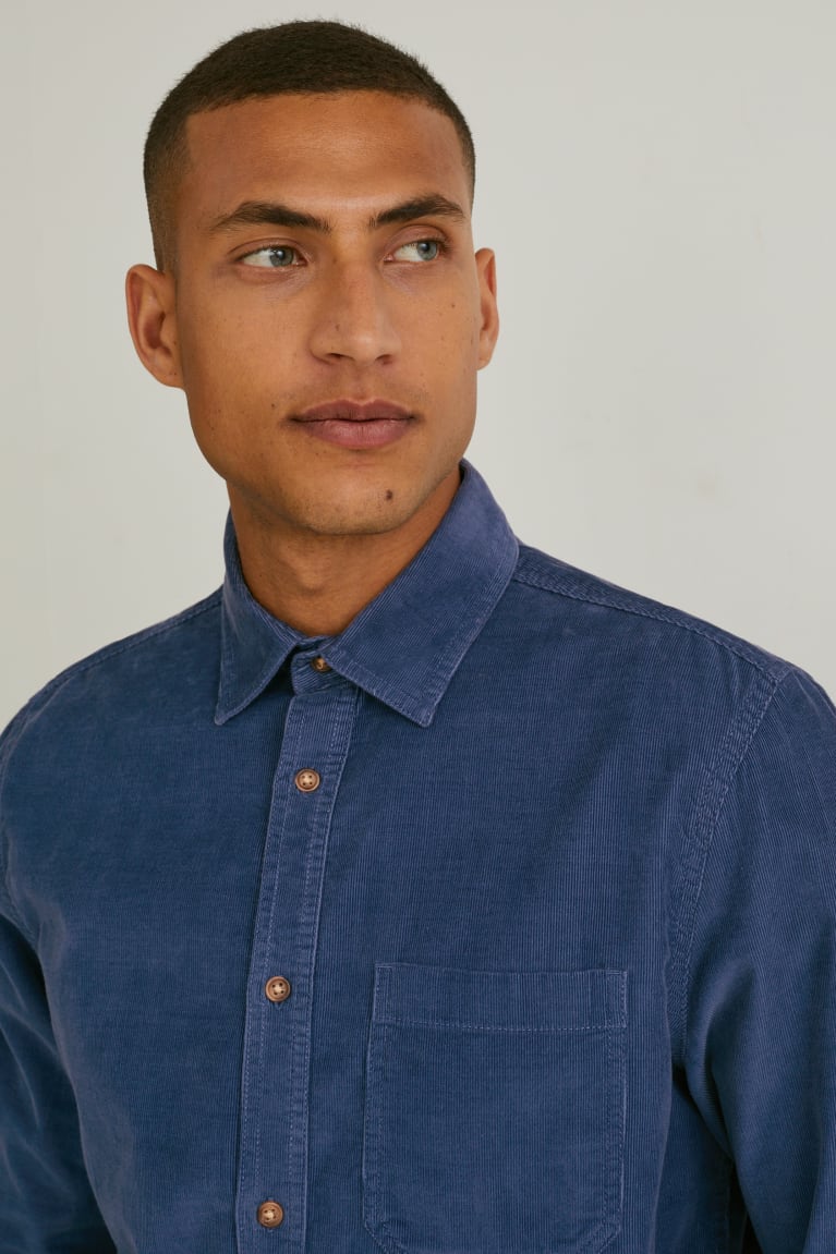 Kosele C&A Corduroy Regular Fit Klasické Collar Panske Modre | 4810KHBQO