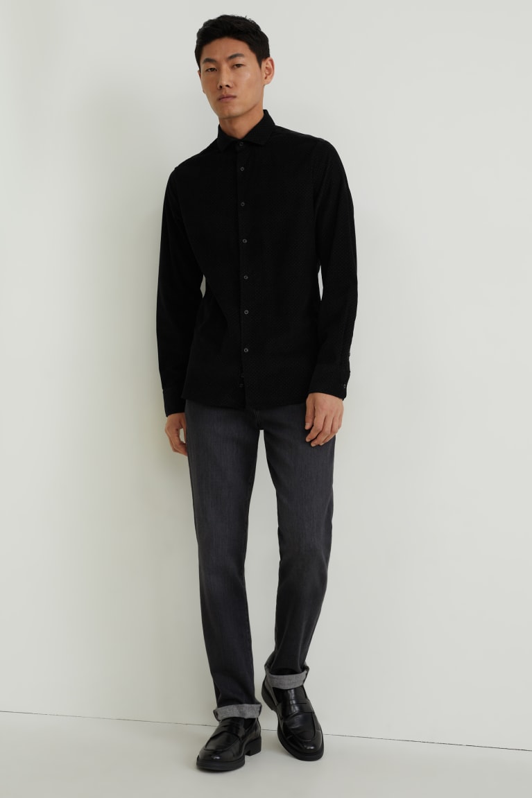 Kosele C&A Corduroy Slim Fit Cutaway Collar Panske Čierne | 8954FLOPB