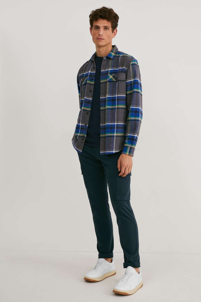 Kosele C&A Flannel Regular Fit Kent Collar Check Panske Siva | 5913ESRPI