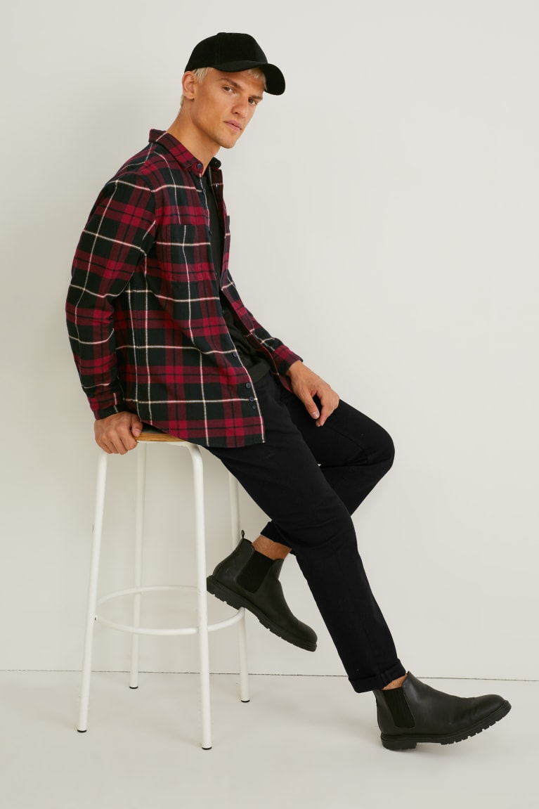 Kosele C&A Flannel Regular Fit Kent Collar Check Panske Červené Čierne | 7068QEXCY
