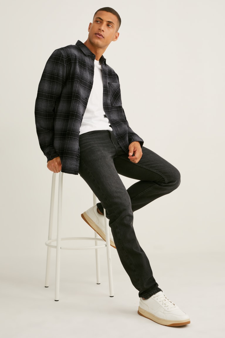 Kosele C&A Flannel Regular Fit Kent Collar Check Panske Tmavo Siva | 9073ZKIEA