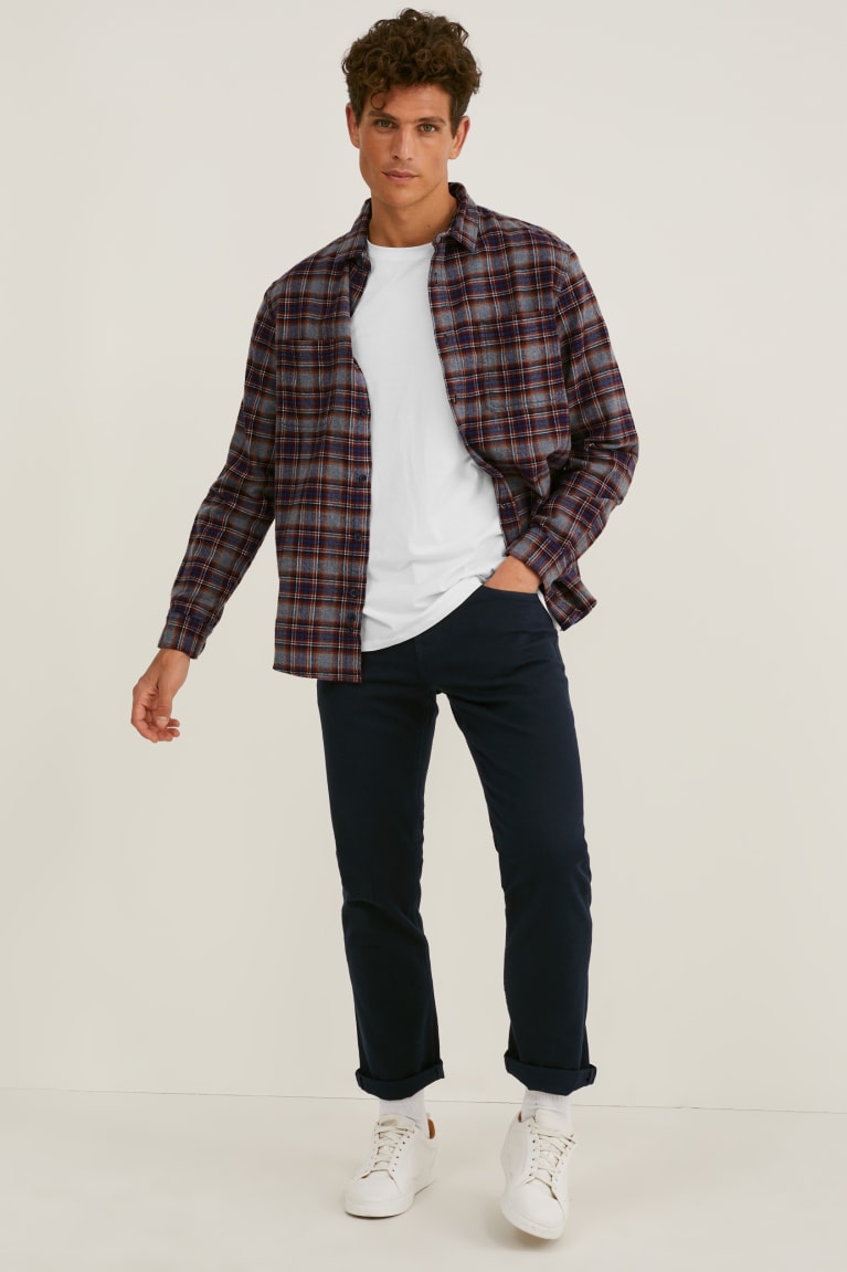 Kosele C&A Flannel Regular Fit Kent Collar Check Panske Siva Tmavo Červené | 9254YQGIE