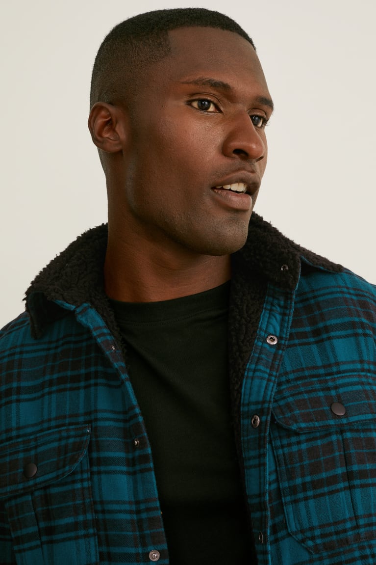 Kosele C&A Flannel Thermolite® Check Panske Tyrkysové Čierne | 3921FEOJV