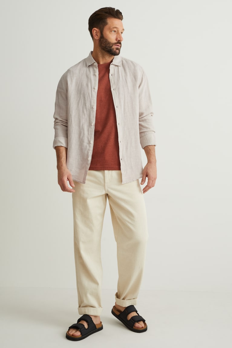 Kosele C&A Linen Regular Fit Kent Collar Linen Made From European Flax® Panske Béžové | 3475OLVDI