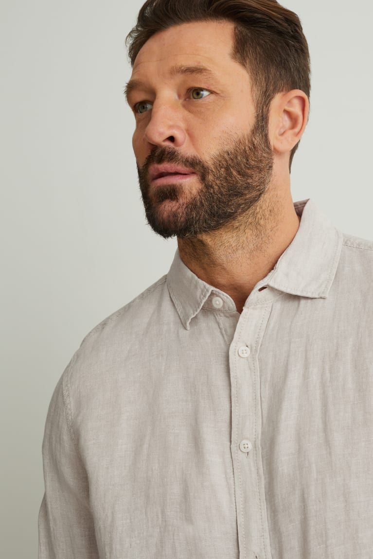 Kosele C&A Linen Regular Fit Kent Collar Linen Made From European Flax® Panske Béžové | 3475OLVDI