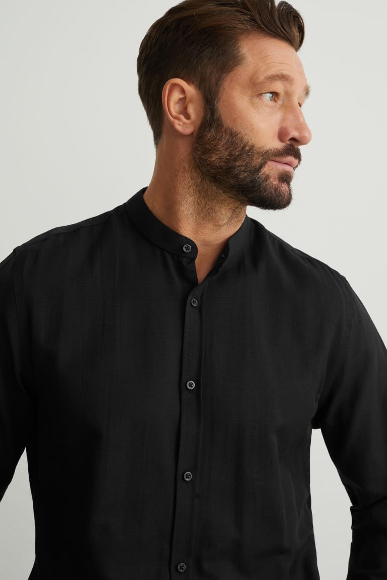 Kosele C&A Oxford Slim Fit Band Collar Panske Čierne | 2364VAXHY