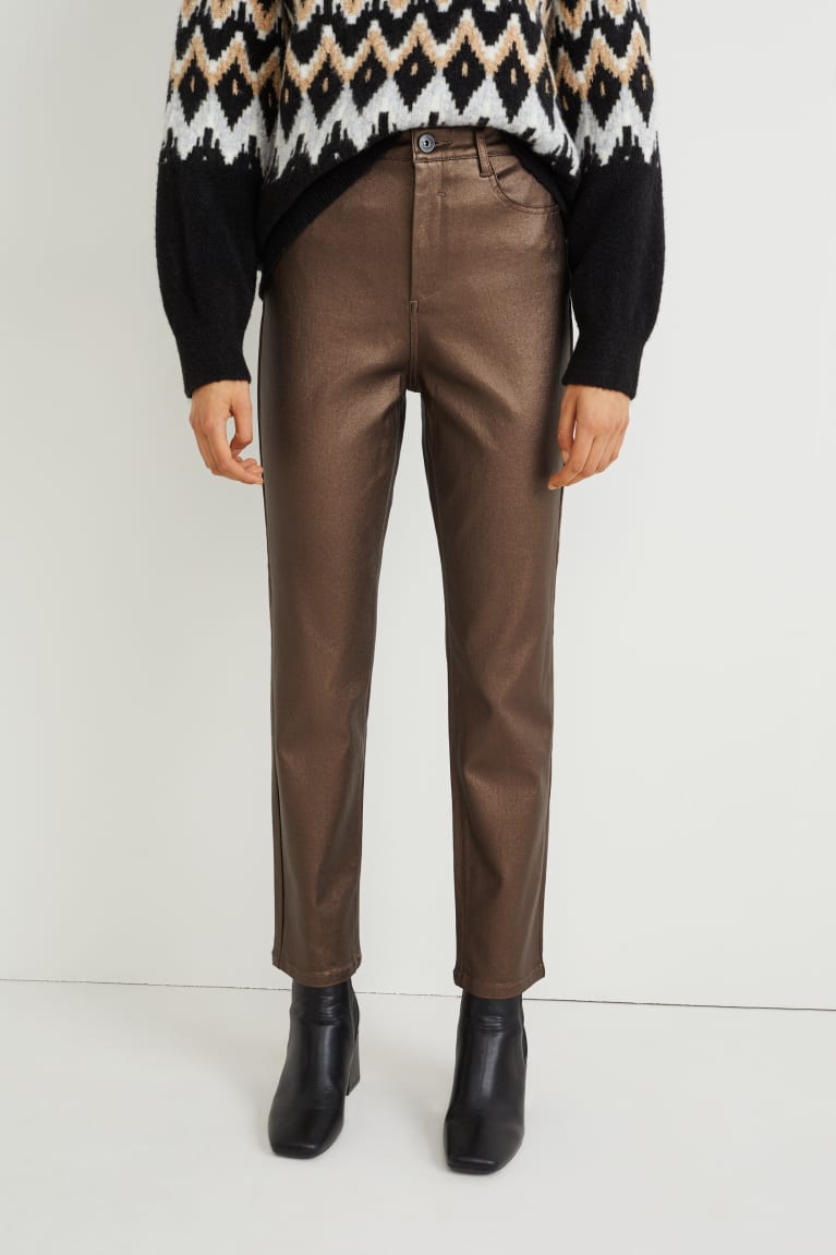 Nohavice C&A Cloth High Pásom Rovno Leg Shiny Damske Hnede | 2380EDYHL