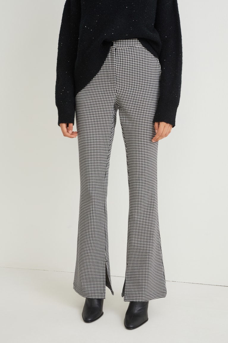 Nohavice C&A Cloth High Pásom Tapered Fit Recycled Check Damske Čierne Biele | 4579WTOED