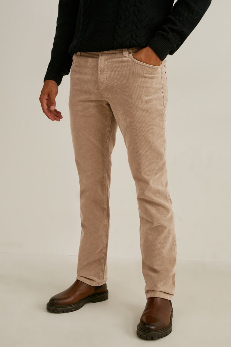 Nohavice C&A Corduroy Regular Fit Lycra® Panske Svetlo Hnede | 9026LYGUK