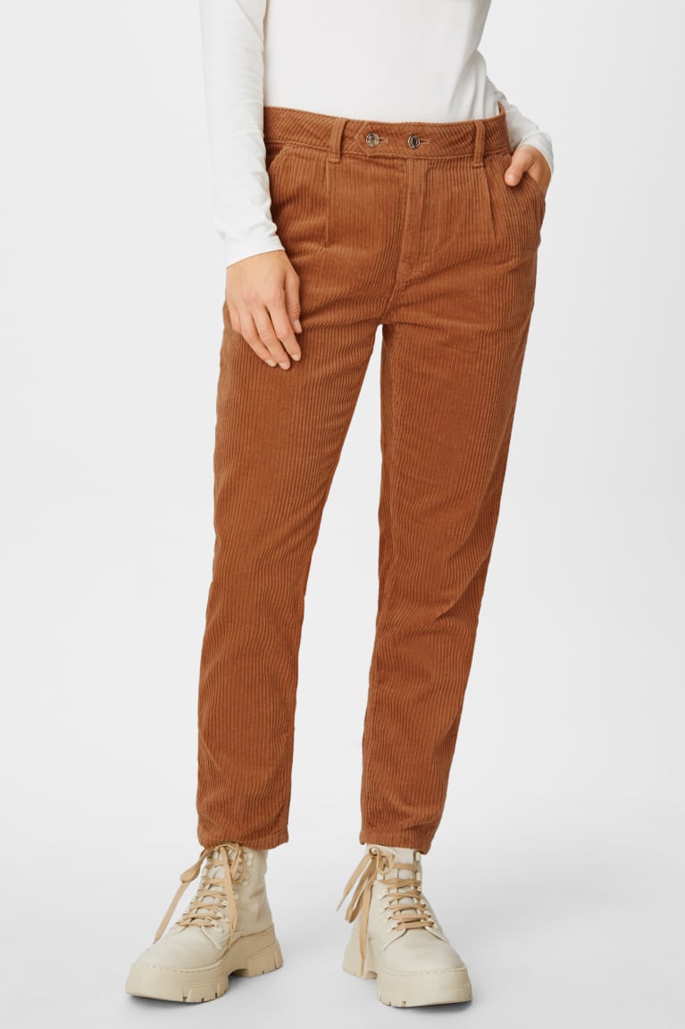Nohavice C&A Corduroy Rovno Tapered Fit Damske Havanna | 0692ISGLX