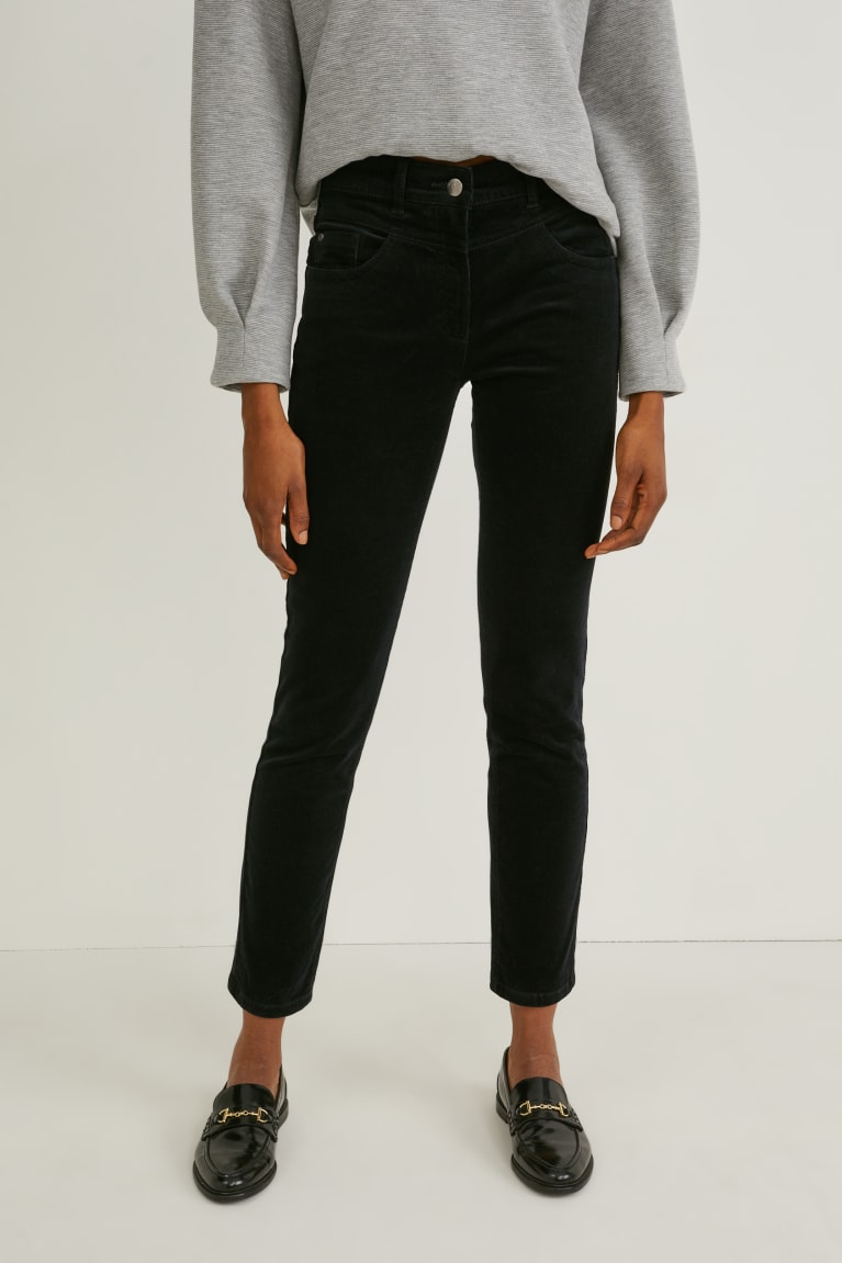 Nohavice C&A Corduroy Stredne-rise Pásom Slim Fit Lycra® Damske Čierne | 3295RDVIO