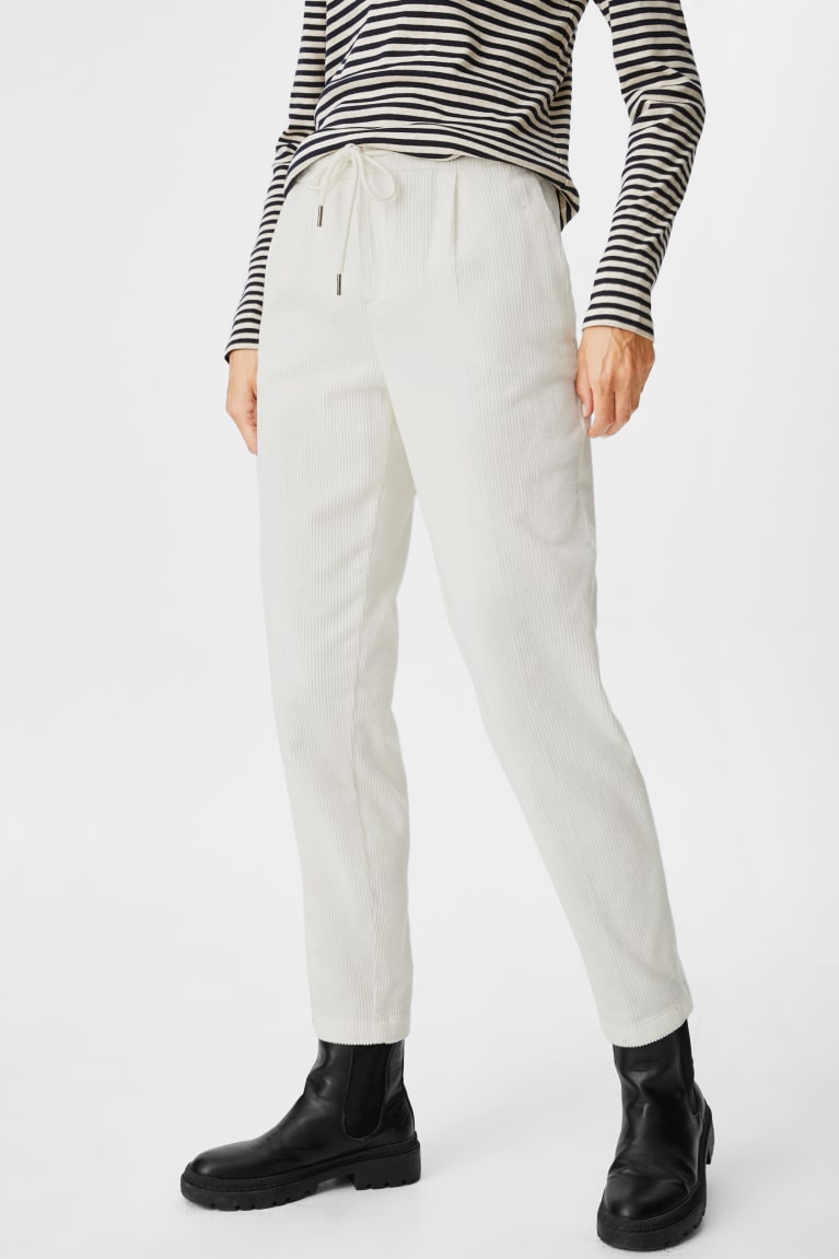 Nohavice C&A Corduroy Tapered Fit Damske Biele | 1345THSEM