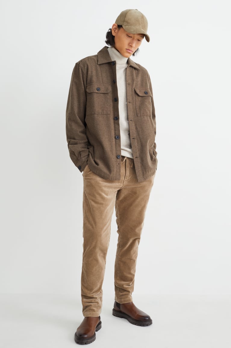 Nohavice C&A Corduroy Tapered Fit Flex Lycra® Panske Béžové | 8659SOYAN