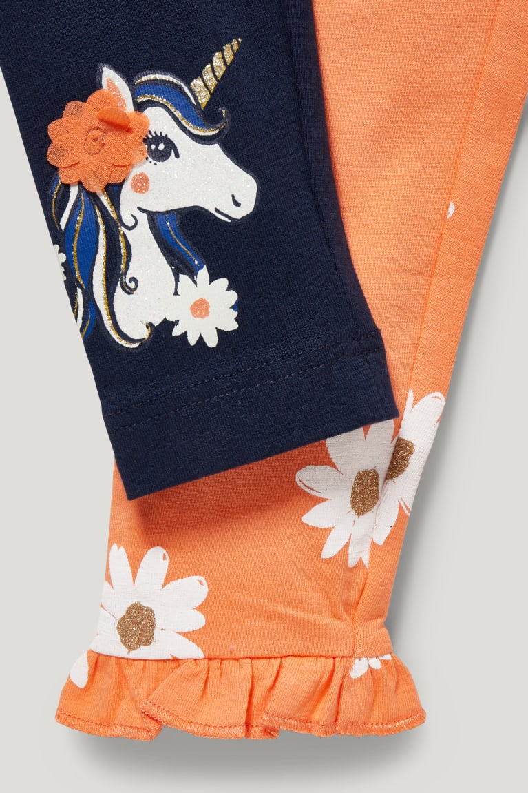 Nohavice C&A Multipack Of 2 Unicorn Leggings Floral Dievcenske Tmavo Modre | 2518ASQVG