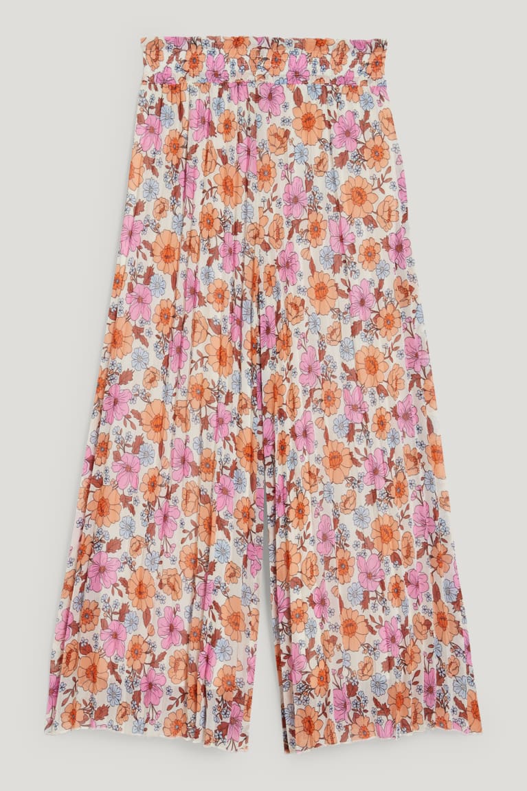 Nohavice C&A Plisované Floral Dievcenske Ruzove | 3761QUWPC