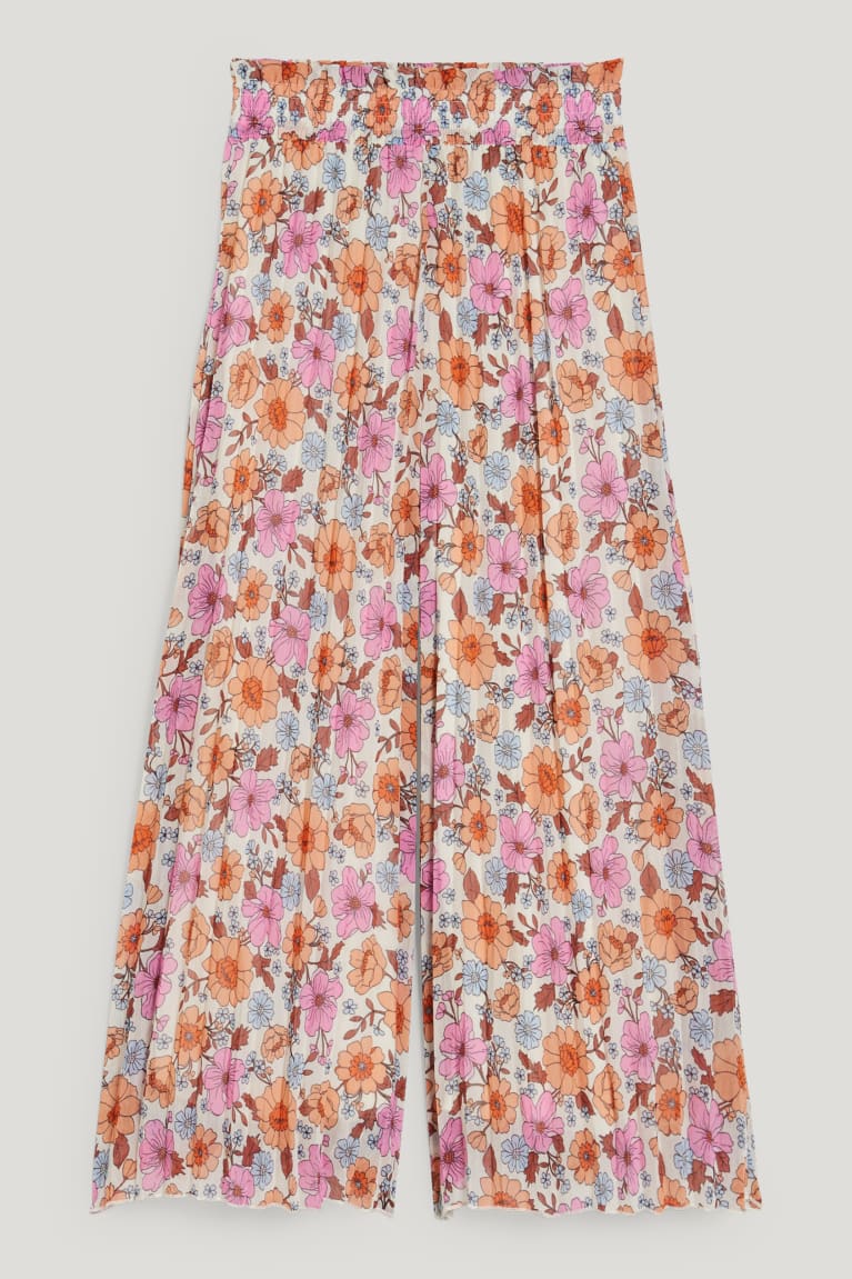 Nohavice C&A Plisované Floral Dievcenske Ruzove | 3761QUWPC
