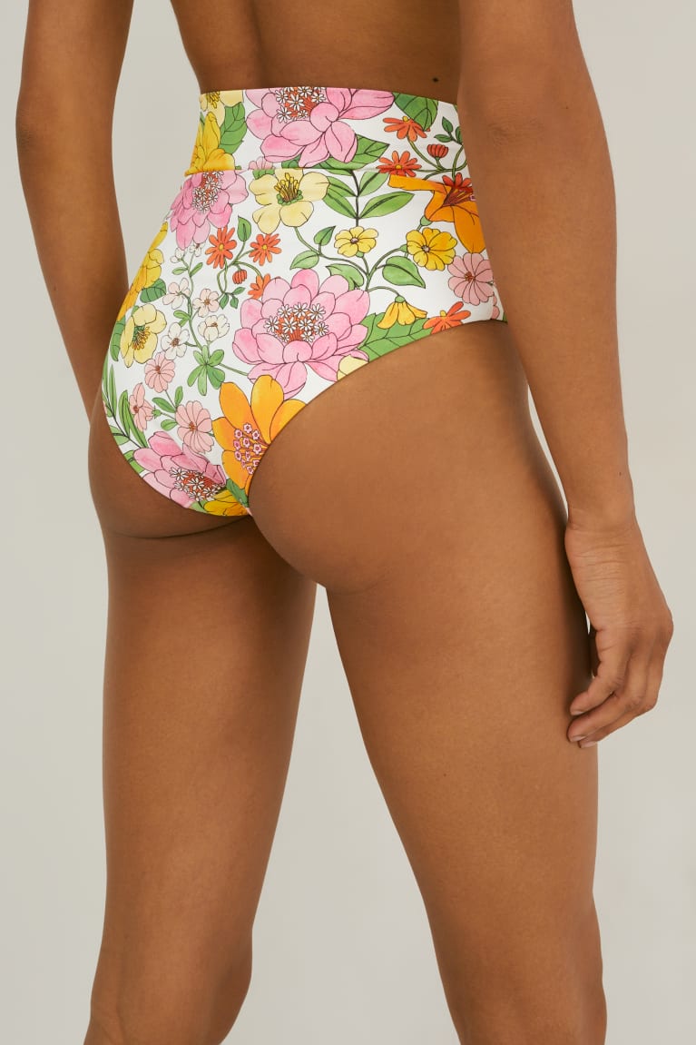 Plavky C&A Bikiny Bottoms High Rise Lycra® Xtra Life™ Floral Damske Multicoloured | 7421MKBXA