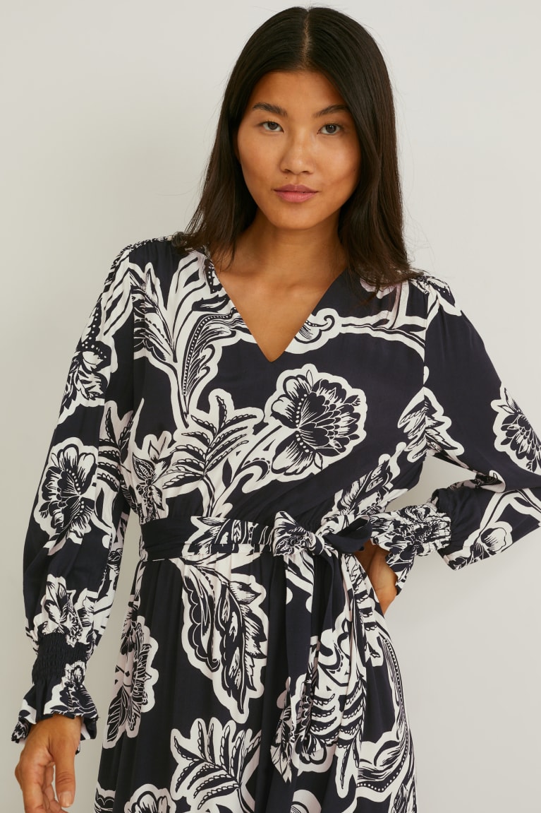 Saty C&A Fit & Flare Lenzing™ Ecovero™ Floral Damske Čierne Biele | 3518QGBLV